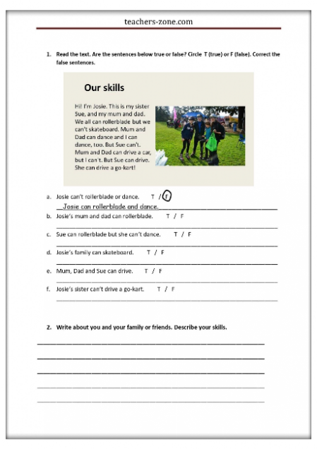 Our skills and abilities - reading comprehension and writing