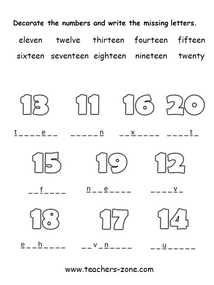 Spelling activity for numbers 11-20