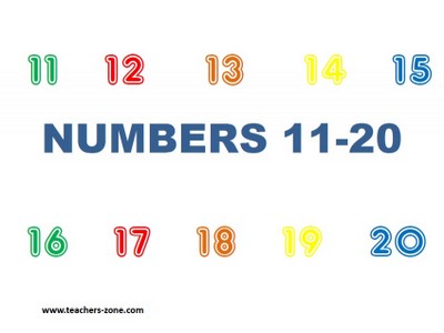 Numbers 1-20 - flashcards for primary students