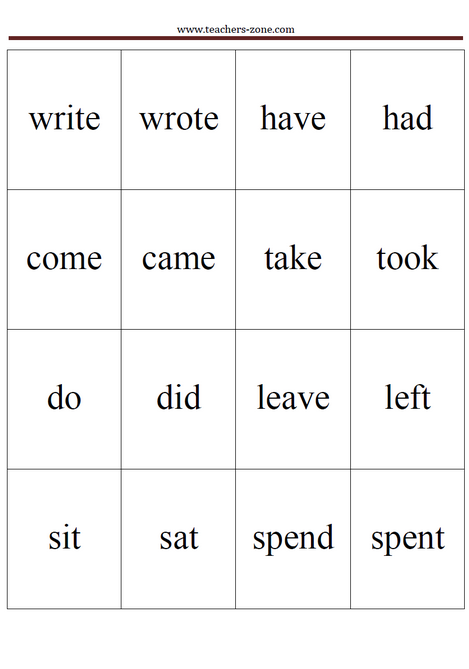 Past Tense Verb Flashcards