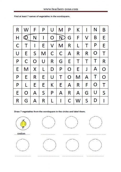 find, draw and label the vegetables