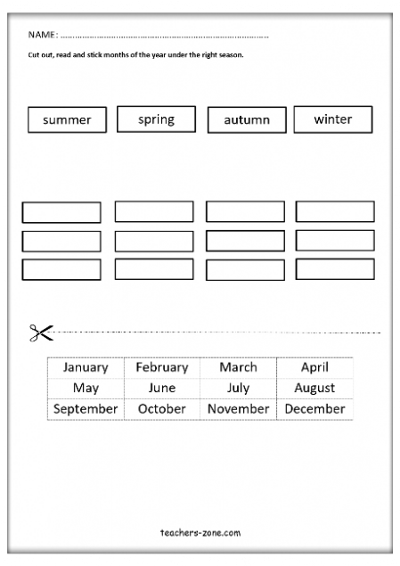 Free printable workshets for months and sesons vocabulary