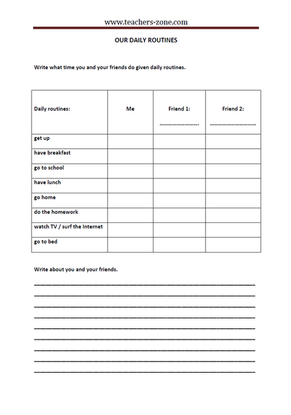 Lesson plan for daily routines, telling the time and present simple