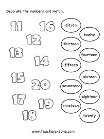 Numbers 11-20 - matching activity for primary students