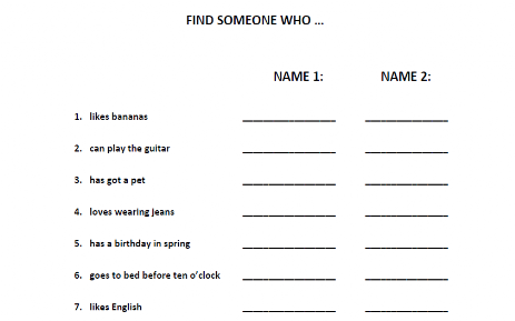 Find someone who... - ice breaker activity for ESL students