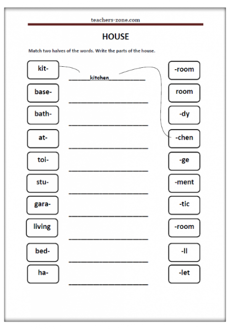 Free Rooms Of The House Worksheets