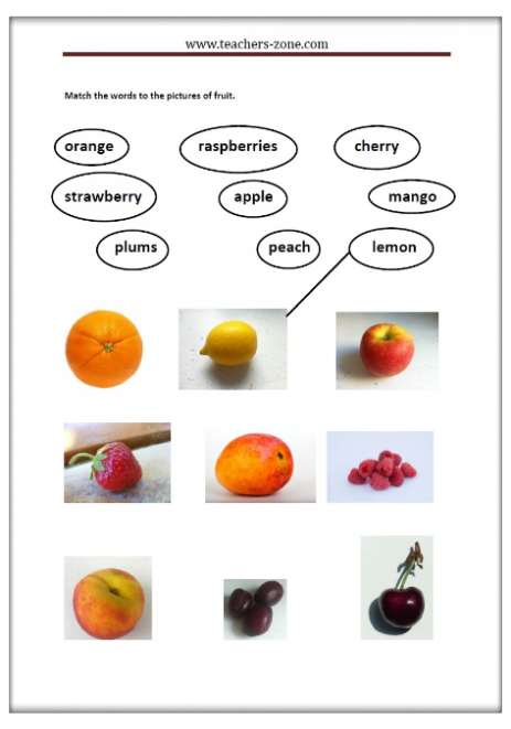 Free printable fruit worksheet for kids