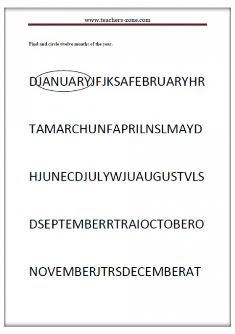 find and circle months of the year