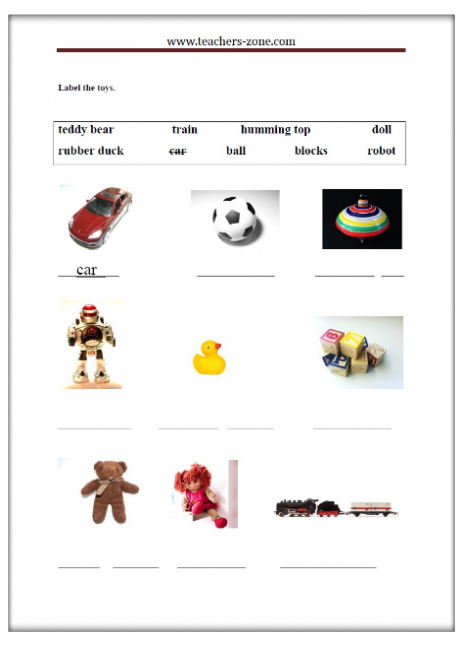 Free printable toy worksheets for primary school