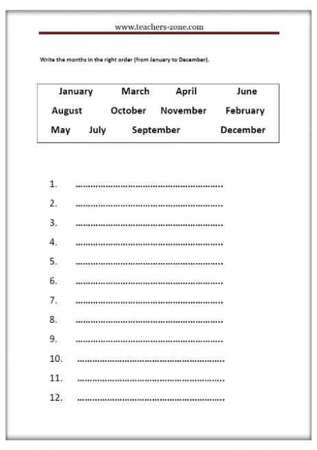 write months of the year in the right order