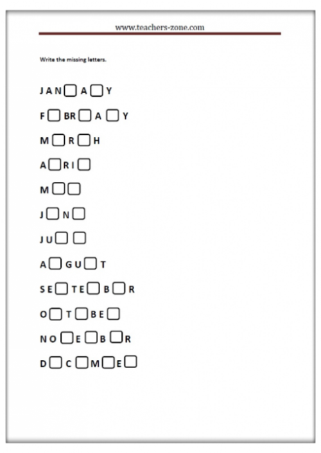 write the missing letters in the months of theyear