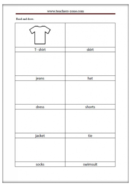 Free printable clothes mini flashcards