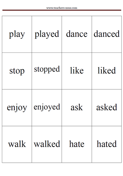 past forms of regular verbs - memory game