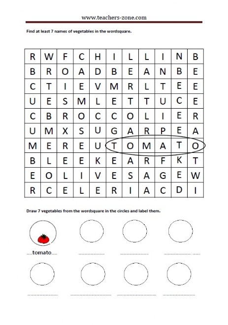 find, draw and label vegetables