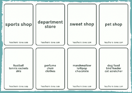 Things you can buy in a shop - mini flashcards for playing games